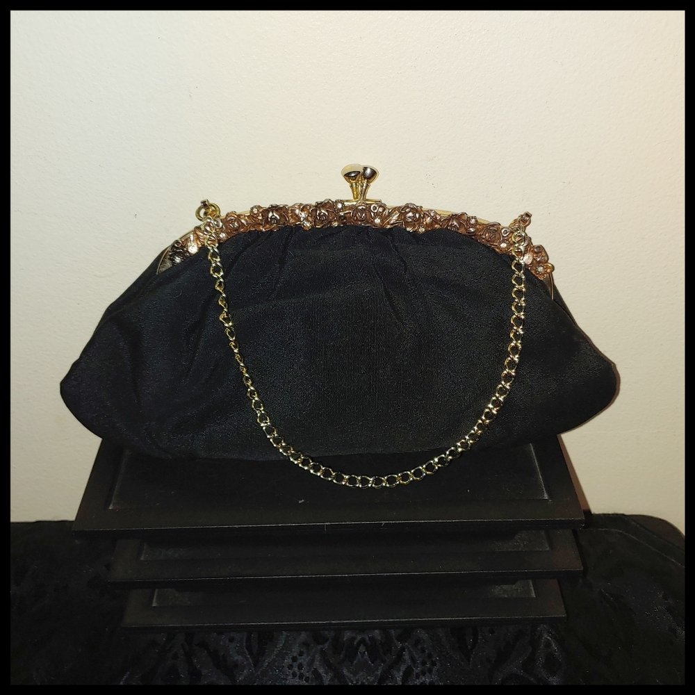 Vintage Black Evening Bag, Clutch or Strap